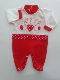 picture baby footie AMOUR bunnies. Colour red, size 6-9 months