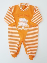Picture baby footie love you stripes. Colour orange, size 3-6 months