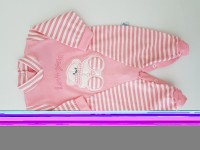 Picture baby footie love you stripes. Colour coral pink, size 1-3 months