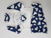 Baby footie cotton outfit bears company image. Colour blue, size 3-6 months