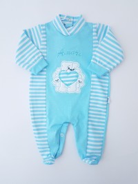 Picture baby footie jersey loves. Colour turquoise, size 0-1 month