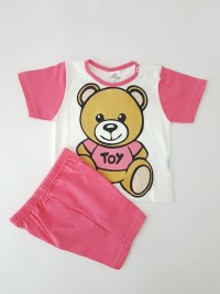 Picture baby footie cotton outfit jersey bear toy. Colour coral pink, size 9-12 months