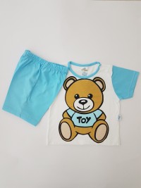 Picture baby footie cotton outfit jersey bear toy. Colour turquoise, size 3-6 months