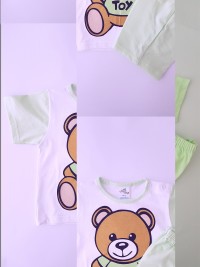 Picture baby footie cotton outfit jersey bear toy. Colour pistacchio green, size 6-9 months