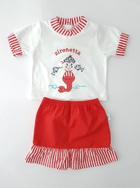 Baby footie cotton jersey mermaid outfit image. Colour red, size 3-6 months