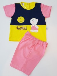 Baby footie image outfit cotton jersey sun smile. Colour coral pink, size 6-9 months