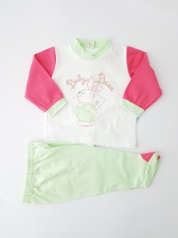Image baby footie outfit cotton baby bear. Colour coral pink, size 3-6 months