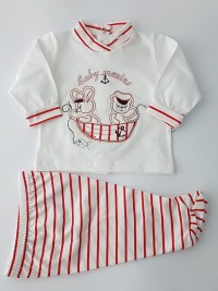 Image baby footie cotton outfit baby marins. Colour red, size 3-6 months
