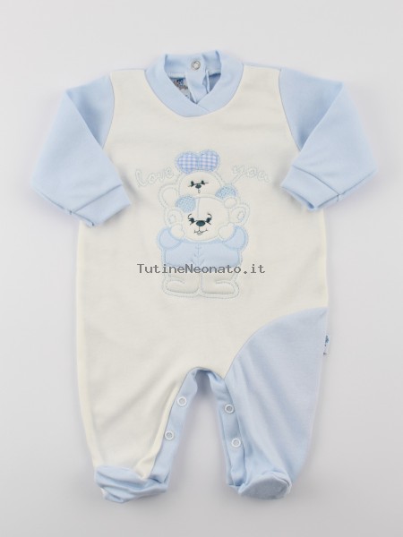 Baby footie interlock baby bear with bunny. Colour light blue, size 3-6 months Light blue Size 3-6 months