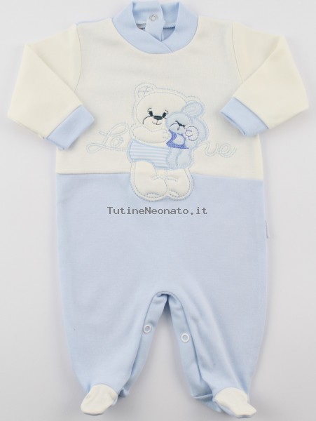 Image cotton baby footie interlock love. Colour light blue, size 1-3 months Light blue Size 1-3 months