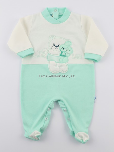 Image cotton baby footie interlock love. Colour green, size 0-1 month Green Size 0-1 month