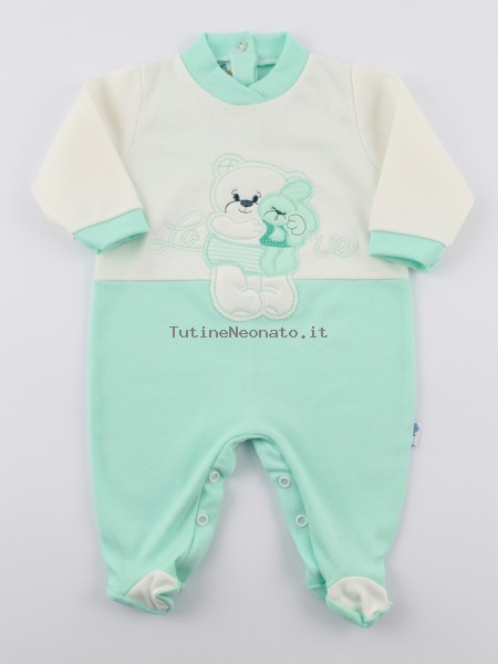 Image cotton baby footie interlock love. Colour green, size 1-3 months Green Size 1-3 months