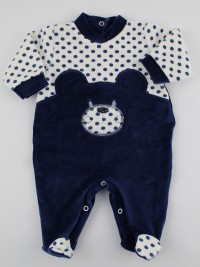 Chenille baby footie image l\'bear and polka dots. Colour blue, size 6-9 months