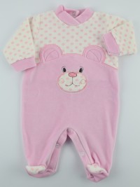 Chenille baby footie image l\'bear and polka dots. Colour pink, size 6-9 months