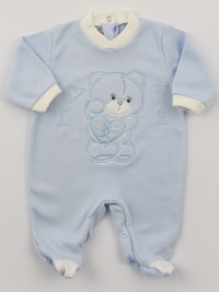 Image cotton baby footie interlock love heart. Colour light blue, size 3-6 months