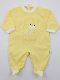 Image cotton baby footie interlock love heart. Colour yellow, size 1-3 months