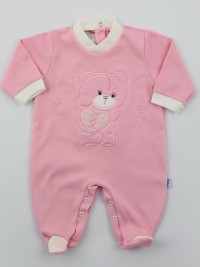 Image cotton baby footie interlock love heart. Colour pink, size 1-3 months