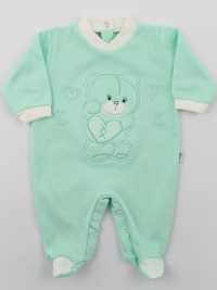 Image cotton baby footie interlock love heart. Colour green, size 9-12 months