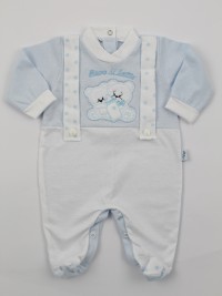 Picture jersey baby footie Drink milk. Colour light blue, size 6-9 months