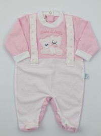 Picture jersey baby footie Drink milk. Colour pink, size 6-9 months