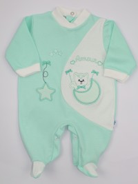 Image cotton baby footie interlock footie amour stars and moon. Colour green, size 0-1 month