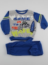 Picture baby footie pajamas jersey cat surfer cat. Colour blue, size 9-12 months