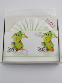 Picture accompanied cotton dog bed with bone. Colour green, one size