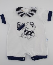 Picture baby footie romper barchetta. Colour white, size 6-9 months