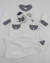 Picture baby footie outfit jersey bear petit marine. Colour white, size 3-6 months