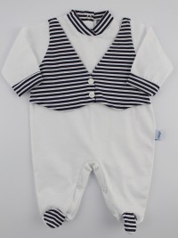 Baby footie jersey stripes vest image. Colour white, size 0-1 month