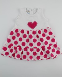 Picture baby footie cotton heart vest and polka dots. Colour coral pink, size 9-12 months