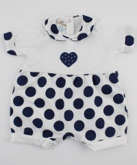 Picture baby footie romper hearts and polka dots. Colour blue, size 0-1 month