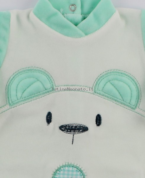 Chenille baby footie image of the white bear. Colour green, size 1-3 months 2