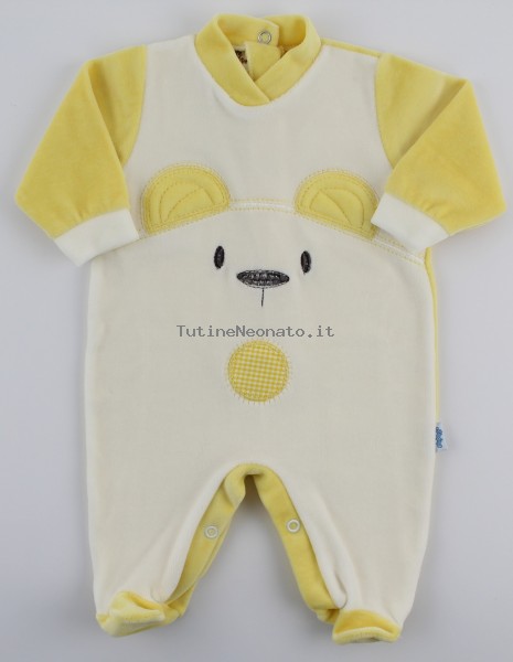 Chenille baby footie image of the white bear. Colour yellow, size 0-1 month Yellow Size 0-1 month