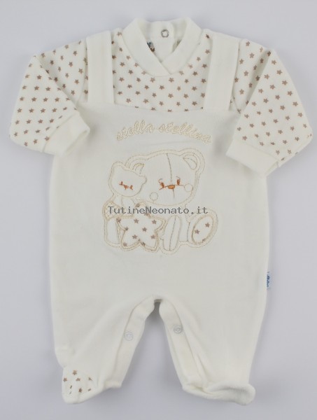 baby footie in chenille starlet. Colour creamy white, size 00 Creamy white Size 00