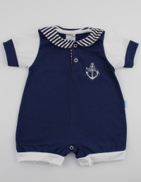 Picture baby footie romper polo still. Colour blue, size 0-1 month