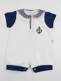 Picture baby footie romper polo still. Colour white, size 0-1 month