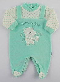 Chenille baby footie image sweet mother. Colour green, size 6-9 months