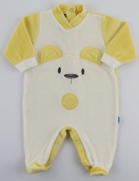 Chenille baby footie image of the white bear. Colour yellow, size 0-1 month