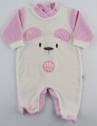 Chenille baby footie image of the white bear. Colour pink, size 1-3 months