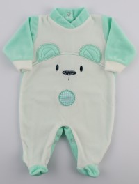 Chenille baby footie image of the white bear. Colour green, size 6-9 months