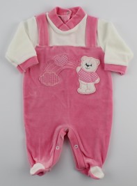 Picture baby footie chenille baby bear rainbow heart. Colour coral pink, size 6-9 months