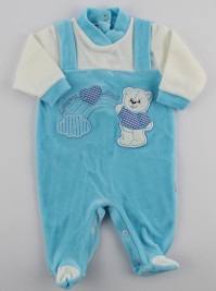 Picture baby footie chenille baby bear rainbow heart. Colour turquoise, size 0-1 month