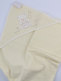 Picture accompanied baby bath baby bear dungarees in cotton. Colour creamy white, one size
