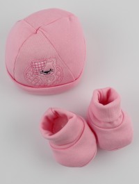 Picture hat and cotton kitten boots hat. Colour pink, one size
