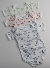 Half-sleeved printed cotton body image. Colour light blue, size 6-9 months