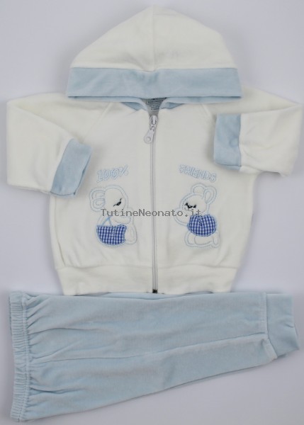 Picture friends jumpsuit hood. Colour light blue, size 6-9 months Light blue Size 6-9 months