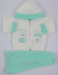 Picture Coverall Hooded Friends Bears. Colour green, size 0-1 month