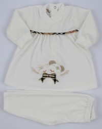 Image baby footie outfit chenille Scottish bow. Colour creamy white, size 6-9 months