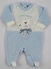 Baby image footie chenille super friend. Colour light blue, size 6-9 months